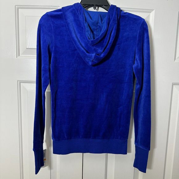 Jenni By Jennifer Moore Royal Blue Solid Velour Hooded Full Zip Sweater Jacket S - Picture 8 of 14